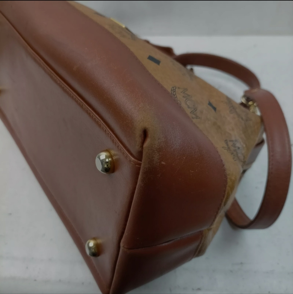 MCM Vintage Authentic Cognac Monogram Bowler Bag w/Crossbody Shoulder Strap - Picture 5 of 9